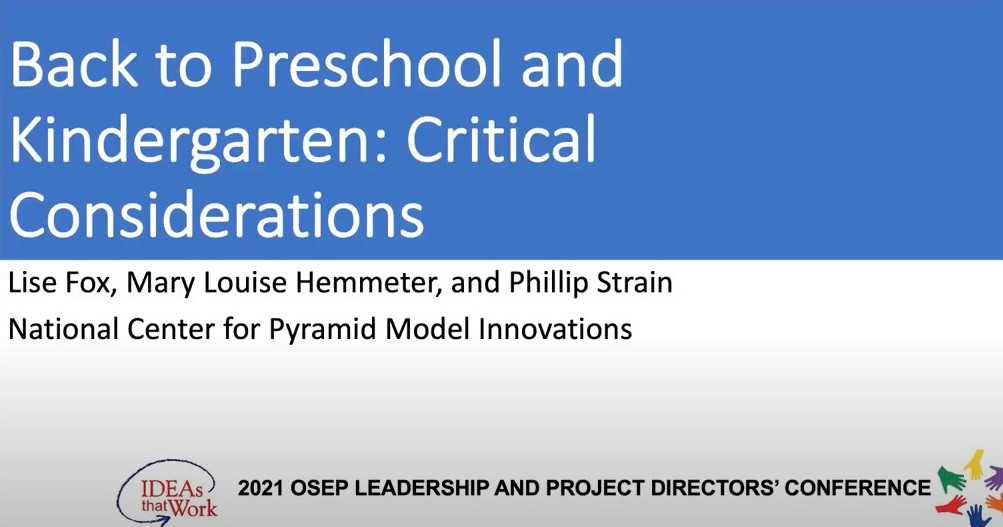 Back to Preschool and Kindergarten: Critical Considerations